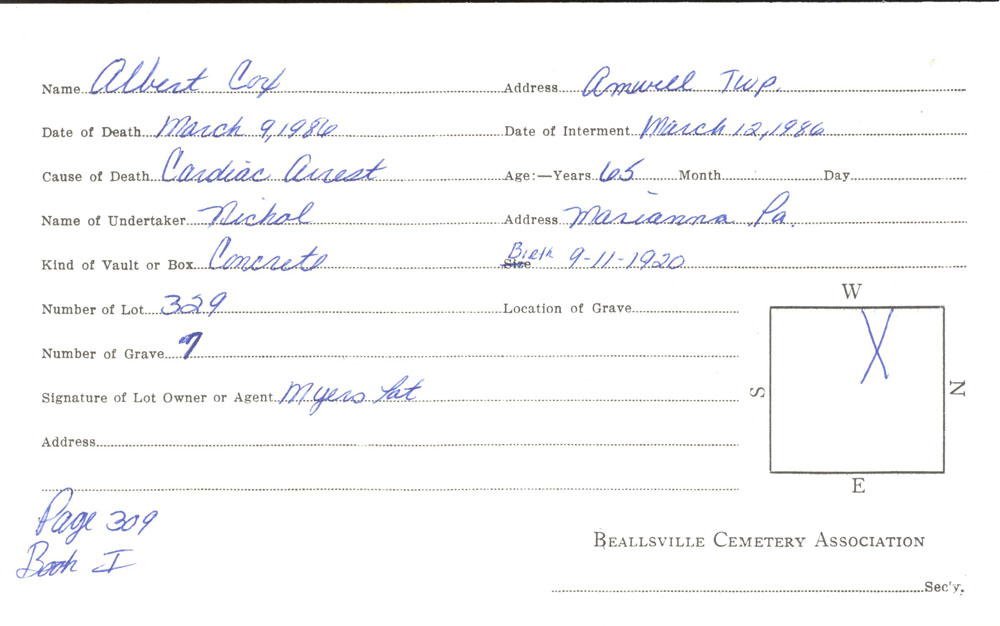 burial card